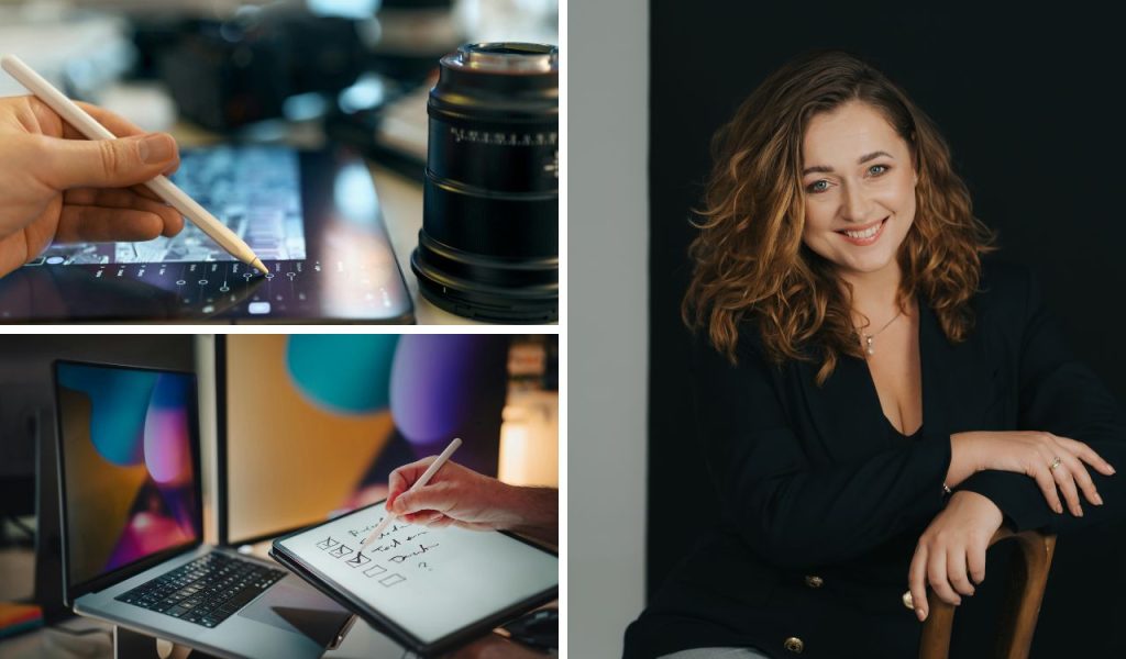 Ekspertka marketingu internetowego w biurze, praca nad kampanią SEO i Google Ads. Kursy z social media.